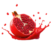 3D Half Pomegranate with Juice Splash Realistic Superfruit Explosion with Transparent Background for Premium Food Advertising, Packaging, and Digital Design png
