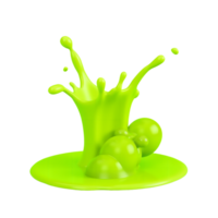 3D Green Grapes with Juice Splash Realistic Fresh Fruit Burst on Transparent Background for High-Impact Food Advertising, Packaging, and Digital Design png