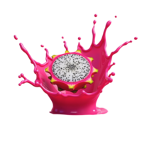 3D Half Dragon Fruit with Juice Splash Realistic Exotic Superfruit Explosion on Transparent Background for High-End Food Branding, Packaging, and Digital Art png