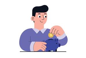 Man saving money in piggy bank concept illustration. vector