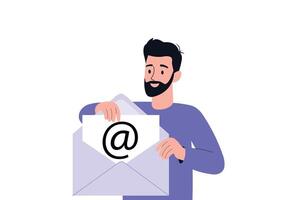 Business man holding big envelope. Inbox mail concept. New message notification. Flat illustration vector