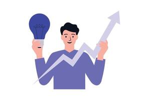 Innovation and growth man with lightbulb and rising chart illustration. vector