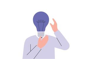 Person with Creative Thinking Lightbulb Head Idea Illustration. vector