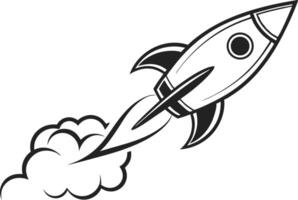 Flat Style Rocket Launch Scene with Flames Clouds and Clear Blue Sky vector