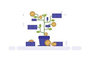 A money tree with coins and money in it vector