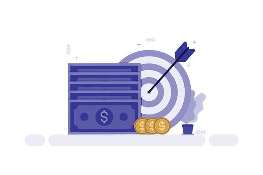 A purple and blue image of a computer with an arrow and money vector
