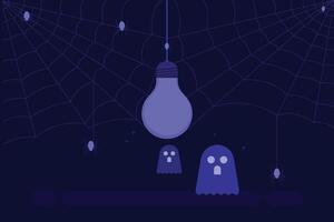 Halloween ghost light bulb spider web illustration vector
