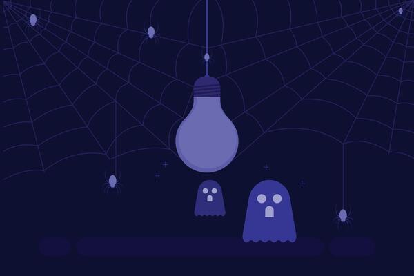 Halloween ghost light bulb spider web illustration