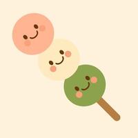 Smiling Japanese Dango Skewer with Three Cute Mochi Balls vector