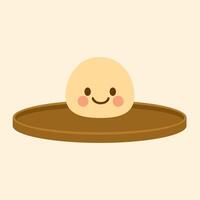 Kawaii Japanese Mochi on Wooden Plate with Smiling Face vector