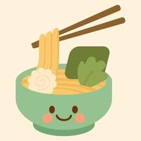 Kawaii Japanese Ramen Bowl with Smiling Face vector