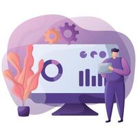 Data analyst with computer and plant illustration vector