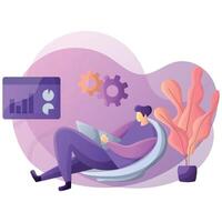 Person working with data on a laptop vector