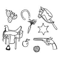 Hand drawn set of wild west doodles vector