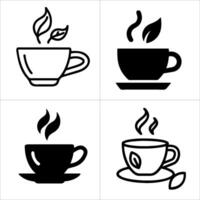 Four tea cup icons in black and white vector