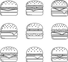 Delicious Burger Illustrations A Collection of Line Art Burger Designs Perfect for Menus, Websites, and More vector