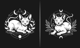 Black and White Skull with Cat and Roses Illustration for Tattoo and cat skull vector