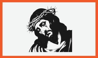 Jesus Christ with Crown of Thorns in Black and White, vector