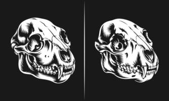 Detailed Animal Skull with Fangs Surrounded by Cosmic Elements and Leaves for Tattoo and Artistic vector