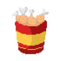 flat design pixel art bucket of fried chicken illustration vector