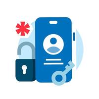 illustration of smartphone screen displaying user profile, padlock, key. login detected on new device, account security alert, data protection, secure access. identity verification and notifications vector