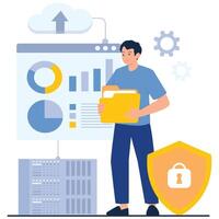 Man holding files next to data charts vector