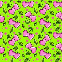 Pink cherry in heart shape seamless pattern. Icon design. Ornament with cherry hearts seamless pattern for Valentine's day. Cute pink hearts seamless pattern vector