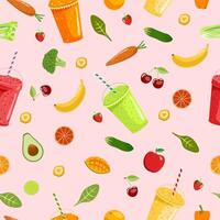 Smoothies and fruits seamless pattern. Cute summer seamless pattern background illustration with smoothies and fresh fruits vector