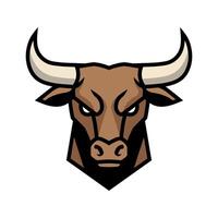 Bull mascot logo in flat design, symmetrical ox head illustration for sport or brand use vector