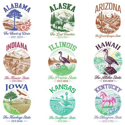 Bundle of US States Cityscape T-shirt , american state cityscape icons design, Vintage State Cityscape Shirt illustration