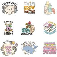 Colorful mental health themed graphic designs vector