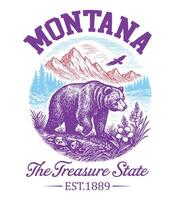 Montana The Treasure State - US States Cityscape T-shirt , american state cityscape icons design, Vintage State Cityscape Shirt illustration, States Sayings vector
