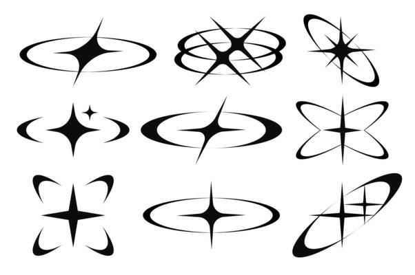 Collection of Y2K Star Icons and Silhouettes