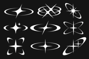 Set of Y2K Star Icons and Silhouettes vector