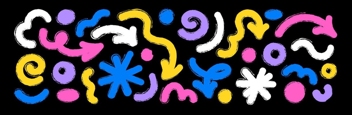 Abstract Colorful Scribbled Shapes on Black Background