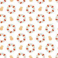 flat seamless pattern with shell and lifebuoy. vector