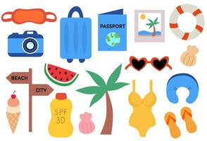 Summer Elements set. Tropical vacation and travel collection. illustration. vector
