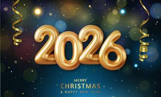Gold 2026 numbers with Christmas theme vector