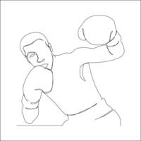One line drawing of a male boxer dodging and counterpunching, wearing boxing gloves, shown in an expressive and dynamic pose on white background. vector