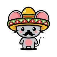 Mouse in sombrero with mustache vector