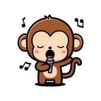 Cute Monkey Cartoon Character Singing vector