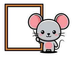 Cute Mouse Cartoon Character Pointing On White Board vector