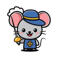 Cute Musketeer Mouse Cartoon Character With Sword vector