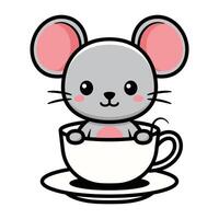 Cute Mouse Cartoon Character In A Tea Cup vector