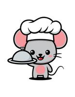 Cute Mouse Cartoon Character Wearing Chef Hat vector