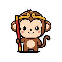 Cute journey To The West Monkey Cartoon Character Holding Staff vector