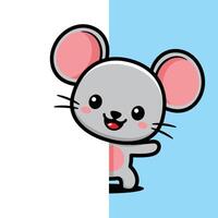 Cute Mouse Cartoon Character Peeking From Behind A Wall vector