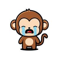Cute Monkey Cartoon Character Sobbing vector