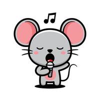 Cute Mouse Cartoon Character Singing With Microphone vector