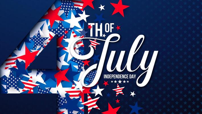 4th of July Independence Day Banner Illustration with American Flag Pattern Stars on Blue Background. Fourth of July National Celebration Design with Typography Letter for Flyer, Postcard